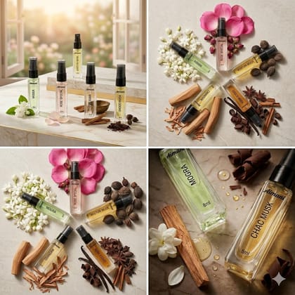 Aimani Mogra | Rose | Chandan | Choco Musk | Attar Perfume 8ml | Long Lasting Floral Woody Sweet Fragrance Oil for Men & Women (4 in 1) Total 32ml Aimani Mogra | Rose | Chandan | Choco Musk | Attar Perfume 8ml | Long Lasting Floral Woody Sweet Fragrance Oil for Men & Women (4 in 1) Total 32ml