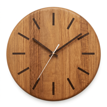 Mid-Century Modern Round Walnut Silent Wall Clock, 30 cm Mid-Century Modern Round Walnut Silent Wall Clock, 30 cm