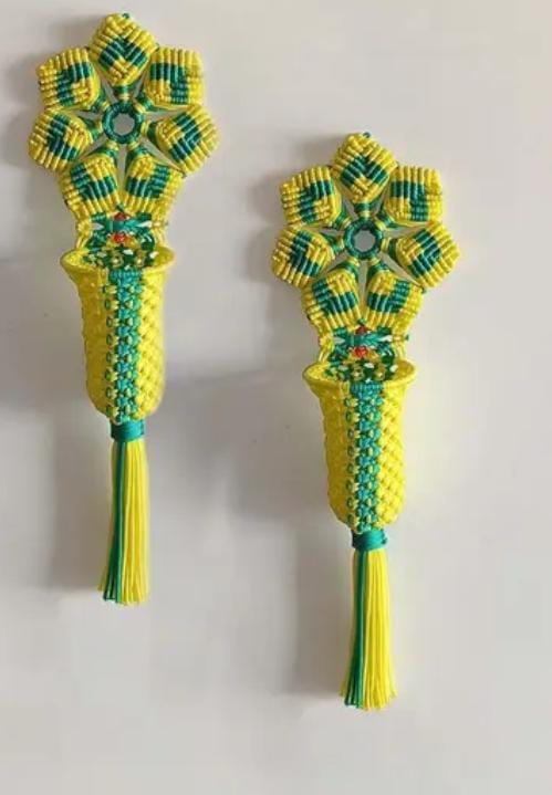 Handmade Yellow and Green Macrame Wall Hanging Plant Holder (Pack of 2)