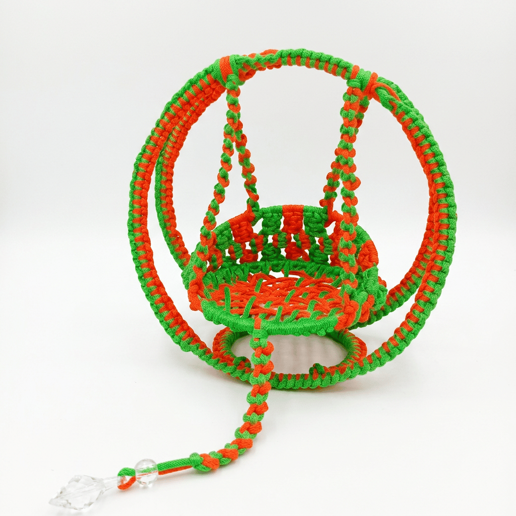 Handmade Macrame Jhula for Laddu Gopal (Green & Orange)