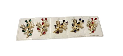 Multi-Color Rhinestone & Pearl Floral Brooch and Saree Pins - Pack of 5