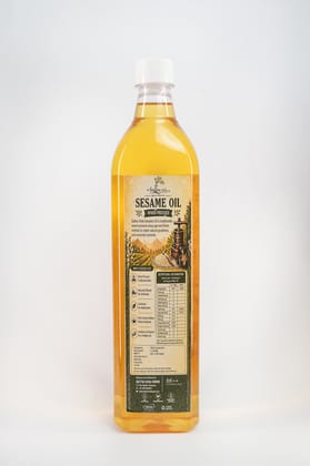 Sattva Veda Farms Wood Cold Pressed Sesame Oil (Gingelly Oil) - 1Litre | PET Bottle | Kacchi Ghani | 0 trans fat & Chemical free| Goodness of Omega 6 & Authentic Seed Flavour| Helps Lower Cholesterol