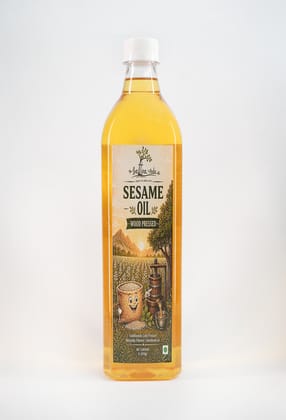 Sattva Veda Farms Wood Cold Pressed Sesame Oil (Gingelly Oil) - 1Litre | PET Bottle | Kacchi Ghani | 0 trans fat & Chemical free| Goodness of Omega 6 & Authentic Seed Flavour| Helps Lower Cholesterol