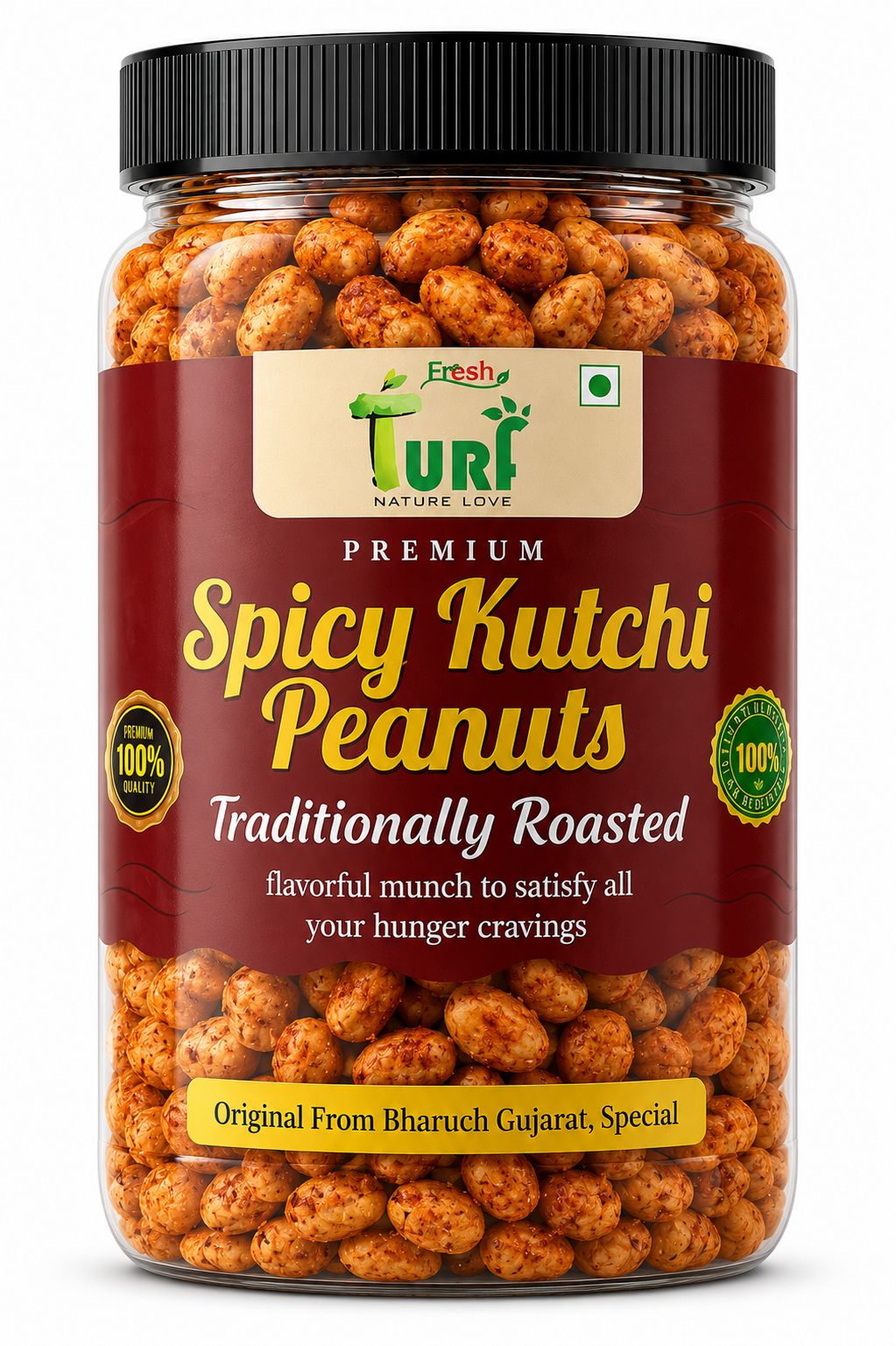 TURF FRESH - Spicy Kutchi Peanuts | Traditional Bharuch Roasted Sing Dana | Crunchy Masala Snack