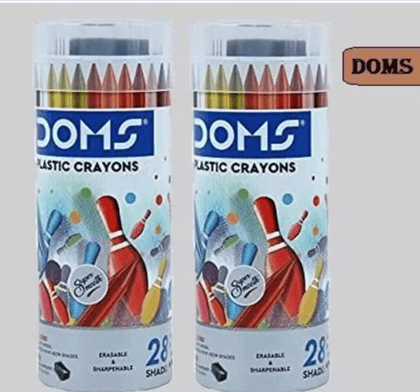 DOMS Plastic Crayons 28 Shades Round Tin Pack of 2 DOMS Plastic Crayons 28 Shades Round Tin Pack of 2