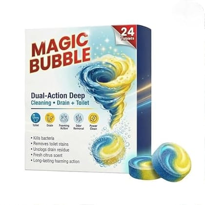 Magic Bubble Toilet & Drain Cleaning Tablets 24 Pack | Powerful Foaming Cleaner for Toilet Bowl, Sink & Pipes | Deep Cleaning Formula Removes Odor, Stains & Buildup