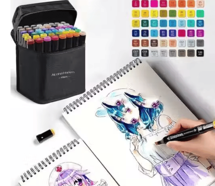 48 Pcs Dual Tip Markers Set with Carry Case – Multicolor Sketch Pens for Kids & Adults - Stationery | Buy online on ZillyBuy