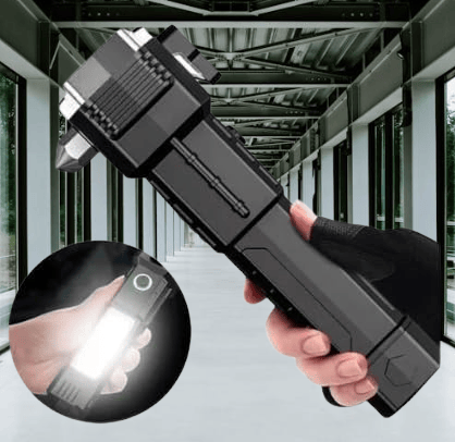 Heavy Duty Rechargeable LED Flashlight with Safety Hammer, Emergency Escape Tool and Portable Design