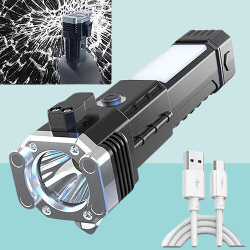 Heavy Duty Rechargeable LED Flashlight with Safety Hammer, Emergency Escape Tool and Portable Design