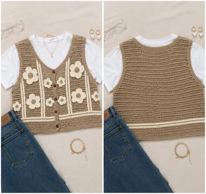 Boho Floral Crochet Button-Vest Top