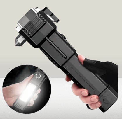 Heavy Duty Rechargeable LED Flashlight with Safety Hammer, Emergency Escape Tool and Portable Design