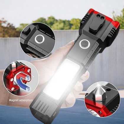 Premium Emergency Escape Torch with High Power LED Flashlight, Window Breaker and USB Charging