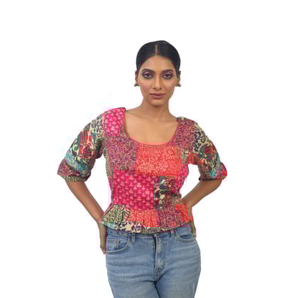 TheHangr Digital Print Multicolour Silk Designer Blouse -  32