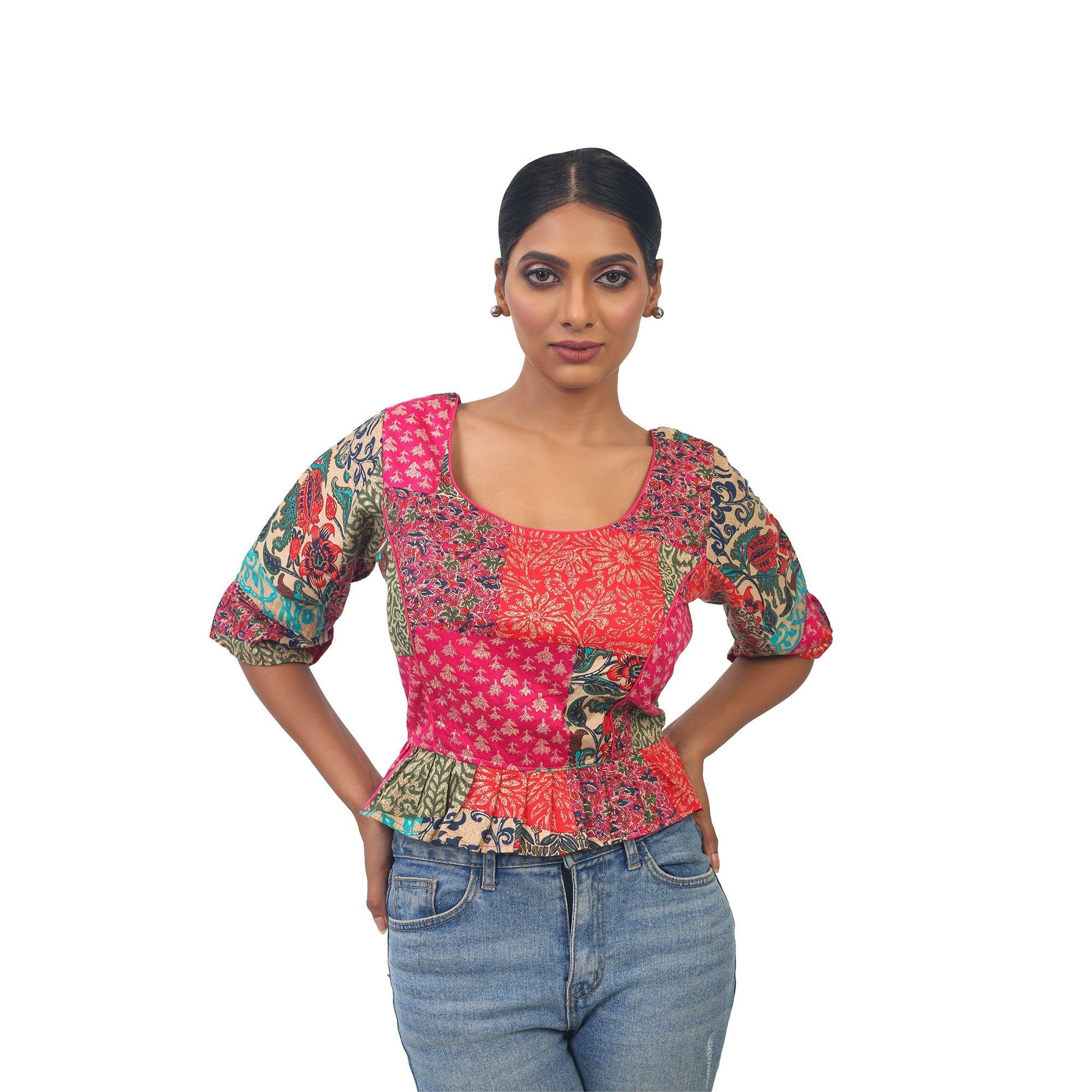 TheHangr Digital Print Multicolour Silk Designer Blouse -  32