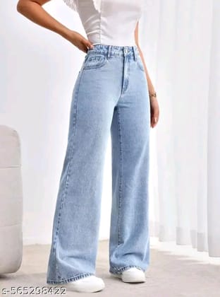 Light Blue Straight fit Jeans Loose fit For Women