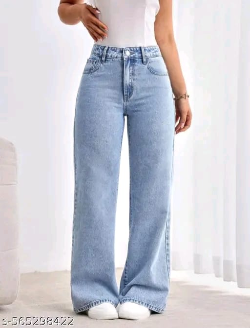 Light Blue Straight fit Jeans Loose fit For Women