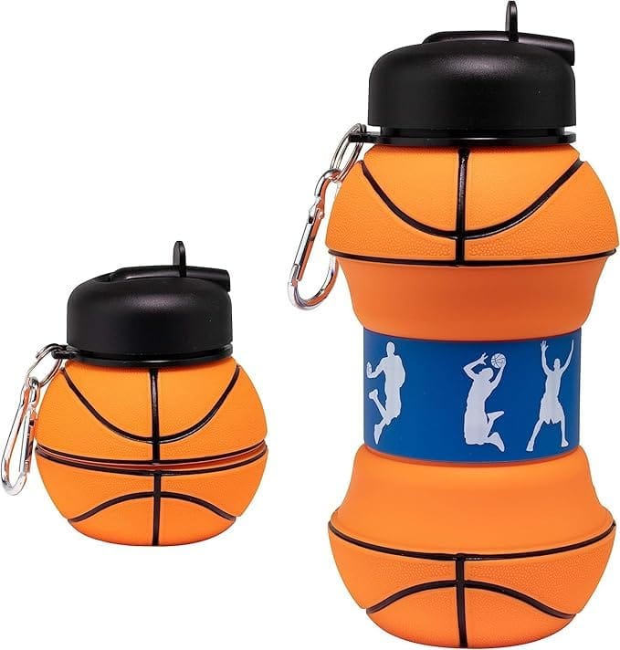 Foldable Football Silicone Water Bottle with Carabiner - 550ml