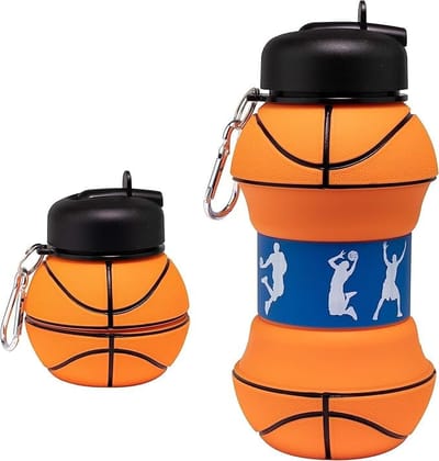 Foldable Football Silicone Water Bottle with Carabiner - 550ml
