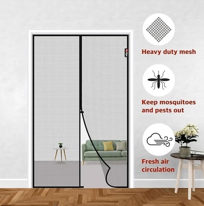 Universal Magnetic Mesh Door Cover, Easy Install Fly and Mosquito Guard Screen with Hands-Free Entry and Exit