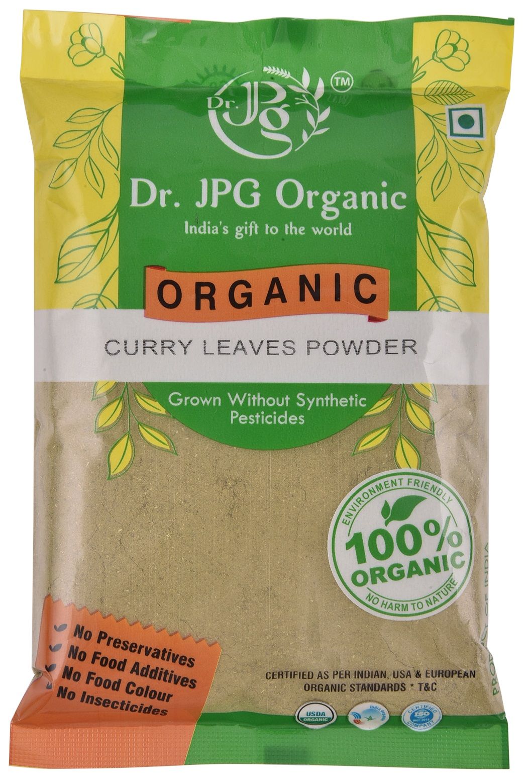 Dr. JPG Organic Herbals Curry Leaf Powder 200g / kadi patta powder/INDIA ORGANIC Certified/ISO & GMP Certified(pack of 2)