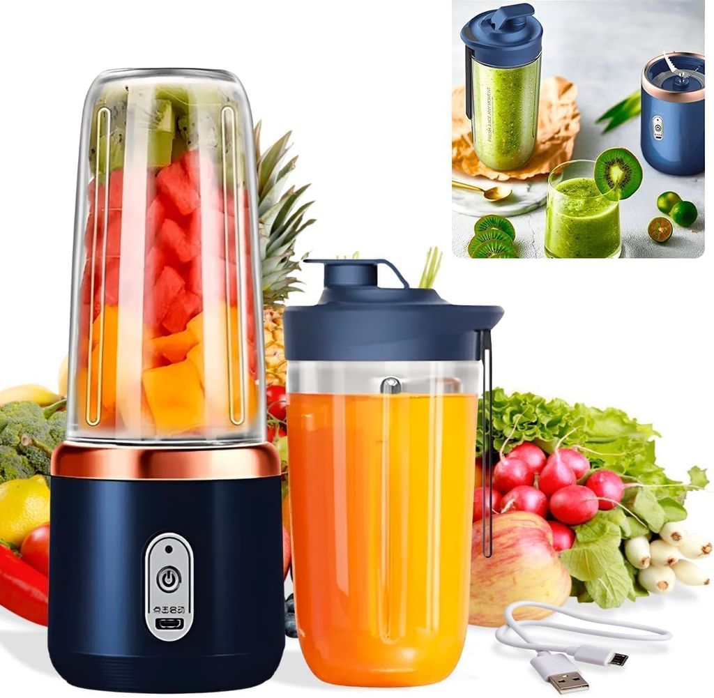 Portable Blender Electric Juicer USB Rechargeable Fruit Mixers Mini Personal Smoothie Maker 6 Blades 3 Gears Ideal for smoothies, protein shakes, fresh juices, sauces -1500mAh