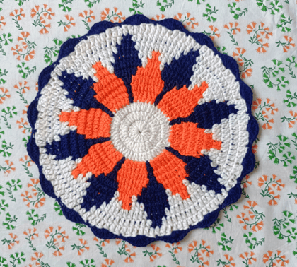 Aai's Handmade Sunburst Crochet Table Mat/Doily (Creative Edition - 11×11 Inches, Item Code - SN0005V1)