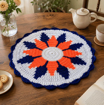 Aai's Handmade Sunburst Crochet Table Mat/Doily (Creative Edition - 11×11 Inches, Item Code - SN0005V1)