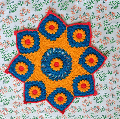 Aai's Handmade Shining Star Mandala Crochet Table Mat (Creative Edition - 14x14 inches, Item Code - SN0002V1)