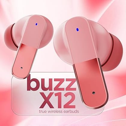Dubstep Buzz X12 TWS Earbuds, 60H Playtime, Bluetooth 6.0 Wireless Earbuds with ENC Noise Cancellation, Type-C Fast Charging (Pink)