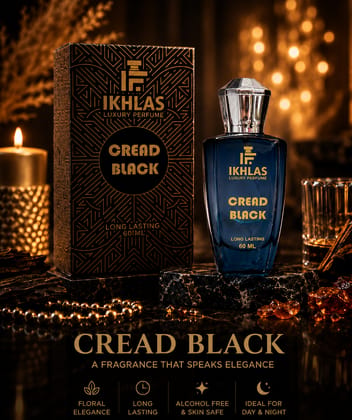 Elegantra Cread Black Long Lasting Eau De Parfum for Men (60ml) | Premium Intense Woody Masculine Fragrance | Luxury Party, Wedding & Daily Office Wear Perfume (Pack of 1)
