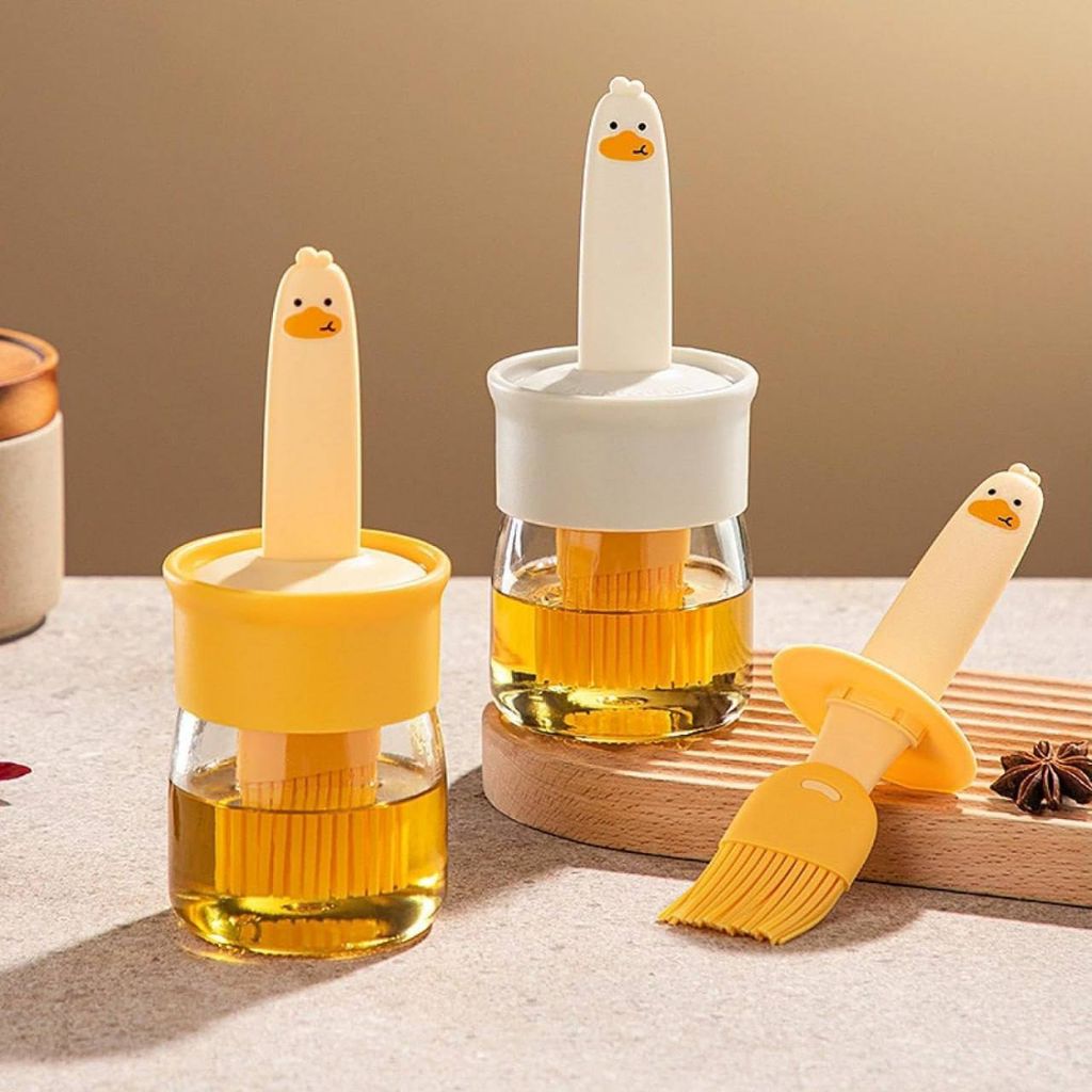 200ml Glass Olive Oil Dispenser Bottle with Silicone Brush for Cooking Vinegar Sauce BBQ Grill Frying Baking, Air Fryer (Pack of 1) (Multi Color)