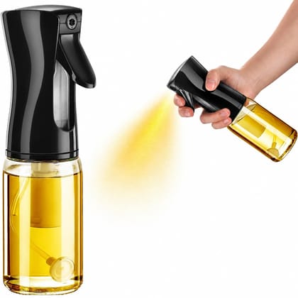 Oil Spray Bottle for Cooking, Premium Glass Oil Dispenser for Kitchen, Food Grade Refillable Oil Sprayer, Leak Proof Oil Spritzer for Air Fryer, Salad, Baking and Frying 200 ML