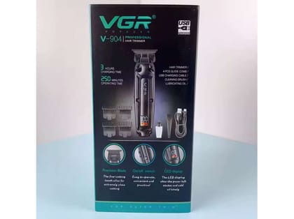 VGR V-904 Professional Hair Clipper, Trimmer for men with DLC Coating Blade, Digital LED Display, Brushless motor, 4 Cutting Combs,250min Runtime,2000