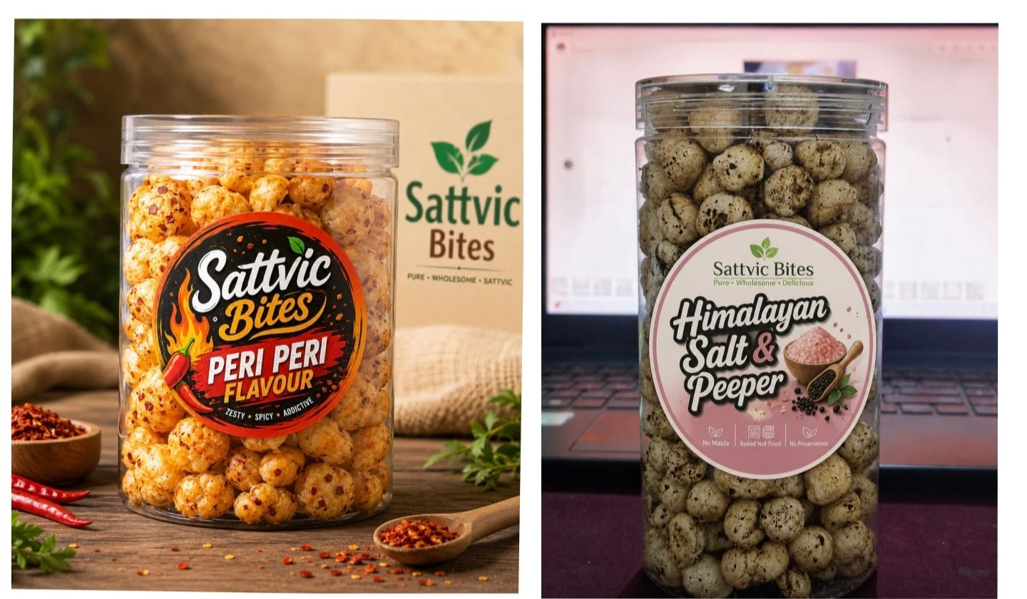 Sattvic Bites Combo Pack of 2 Roasted Makhana (Himalayan Salt & Pepper + Peri Peri) | Healthy Fox Nuts Snack | Crunchy & Roasted | 40g Eac+90gm (Pack of 2)