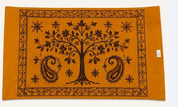 Traditional Embroidered Yellow Rug