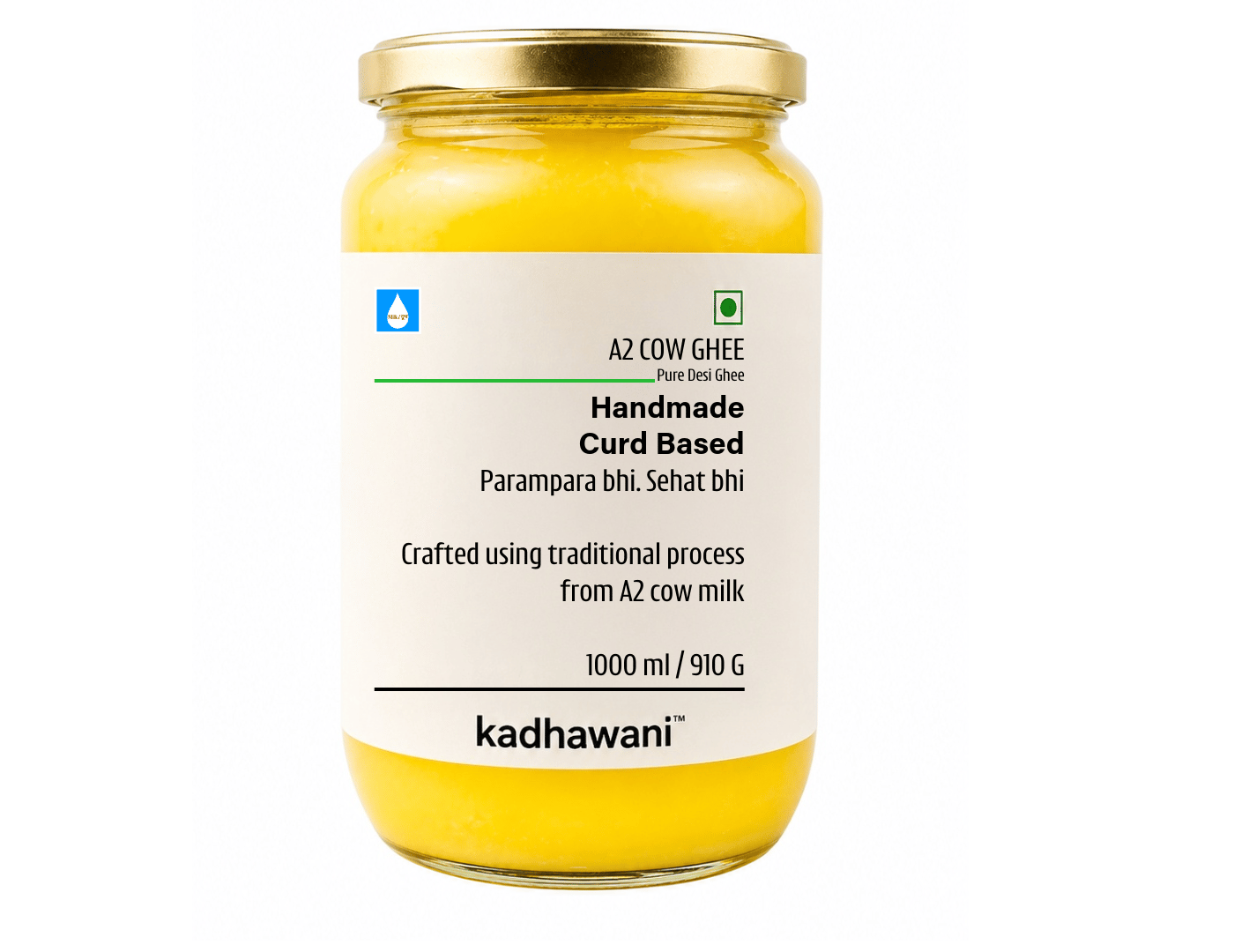 kadhawani Desi A2 Cow Ghee Traditional Bilona Method | Curd based,danedar Ghee | Grass-fed, Pure and Healthy |NABL Lab tested |Cruelty-Free(Glass Jar )