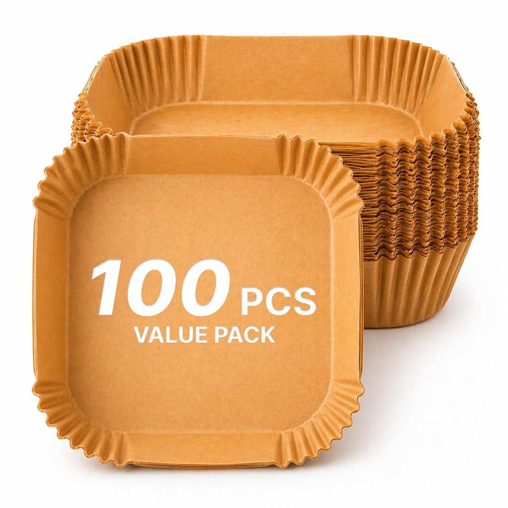 100 PCS Air Fryer Paper Sheets, Disposable Paper Liner for Microwave, Oil-Proof Air Fryer Parchment Paper for Frying, Baking, Cooking, Roasting and Microwave (Square 8 INCH)