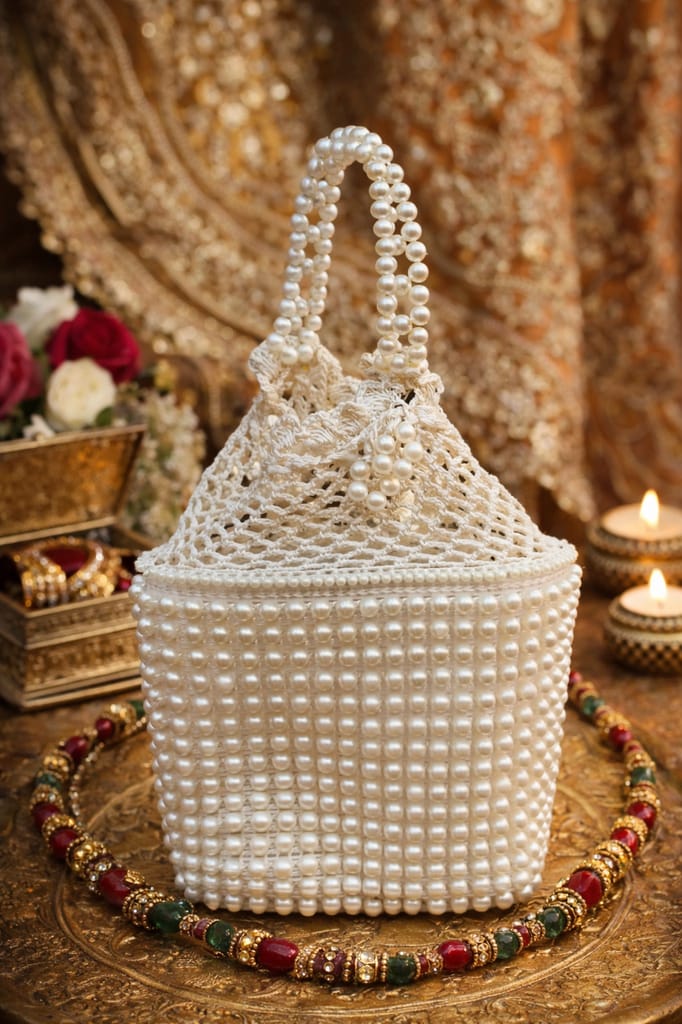 Crochet & Motiwork White Potli (A-00004 - Handbags | Buy online on ZillyBuy