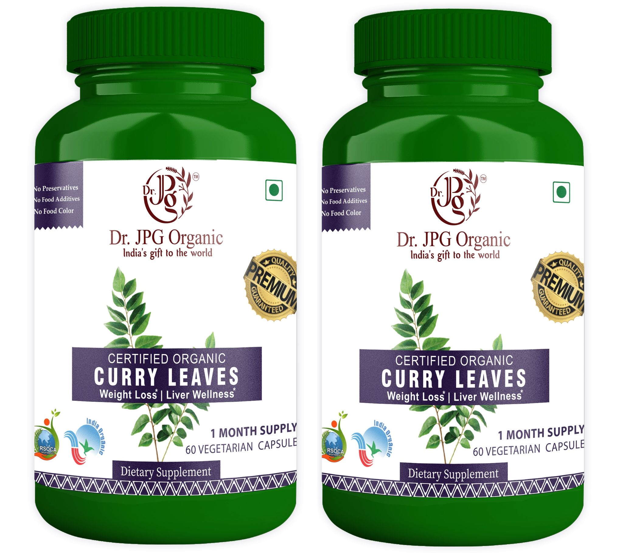 Dr. JPG Organic herbals Curry Leaves Capsules Liver Wellnes 60 Veg. CapsulesI/INDIA ORGANIC Certified (Pack Of 2)