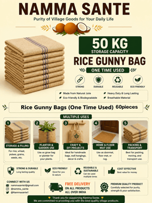 Rice Gunny Bag, Jute Rice Bag, Gunny Sack, Jute Storage Bag, Grain Storage Bag  (One Time Used) 60pieces