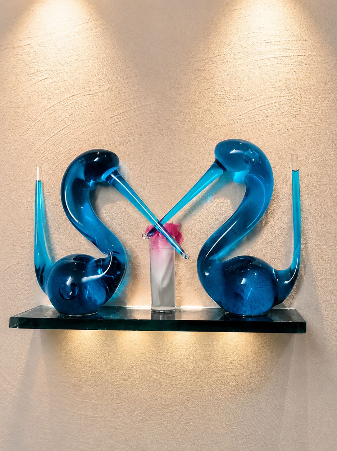 Blue Glass Swan Decorative Showpiece