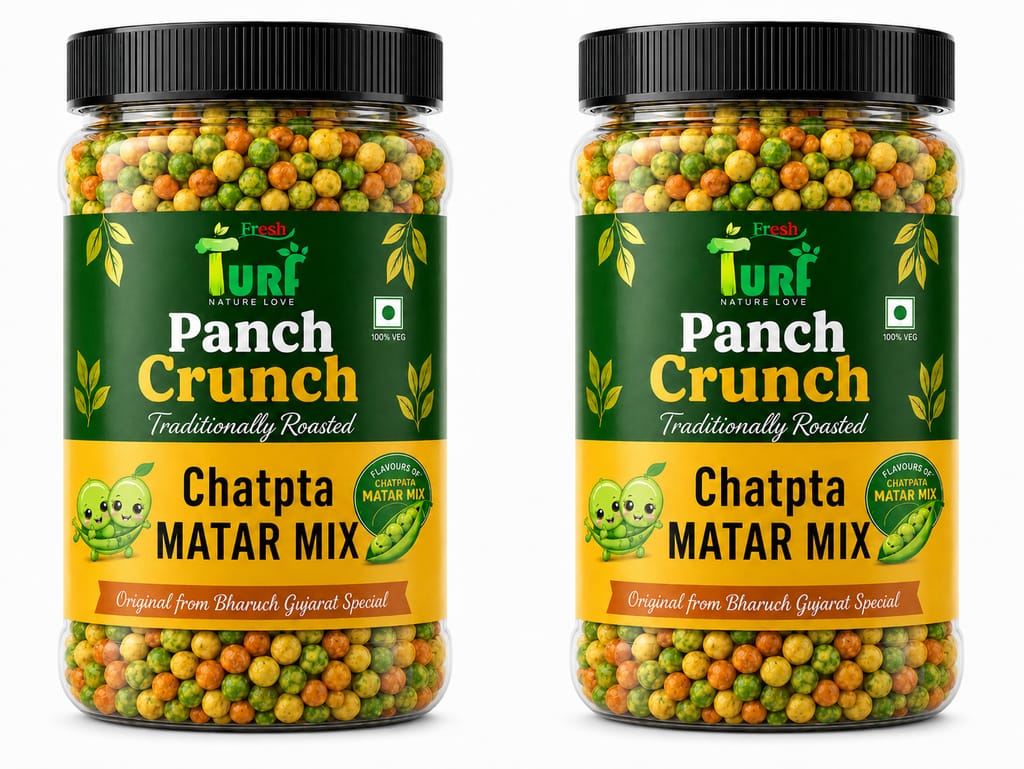 Turf Fresh Premium Panch Crunch MatarMix | Bharuch Special Roasted Five Floavours Chatpta PeasMix | High Panch Protein CrunchyMix Snack | Healthy & Tasty MixNamkeen | Power Packed Anytime Snack