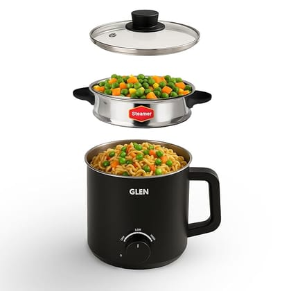 Electric Kettle By Glen with Steamer 1.5L, 600W | Multipurpose Kettle for Tea, Coffee, Milk, Eggs, Soup & Noodles | Dual Heat Settings, Auto Shut-Off