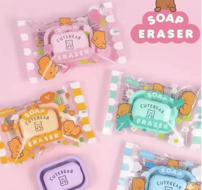 Pack of 3 Cute Soap Shaped Erasers – Premium Quality Rubber Erasers for Students & School Use