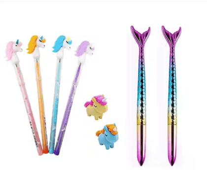 Cute Unicorn Stationery Set – 4 Unicorn Pencils, 2 Mermaid Pens & 2 Unicorn Erasers for Kids