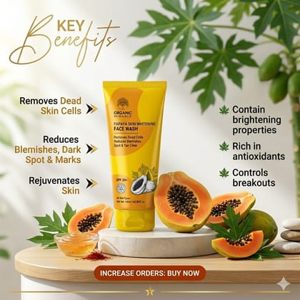 Elegantra Papaya Skin Brightening Face Wash 100ml each Pack of 2 | Anti-Pigmentation Face Cleanser for Dark Spots, Tan Removal, Uneven Skin Tone & Glowing Skin | Deep Cleansing Papaya Face Wash
