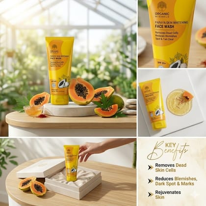 Elegantra Papaya Skin Brightening Face Wash (100ml) | Anti-Pigmentation & Dark Spot Reduction Cleanser | Natural De-Tan Daily Facial Foam with Licorice, Aloe Vera & Vitamin E (Pack of 1)