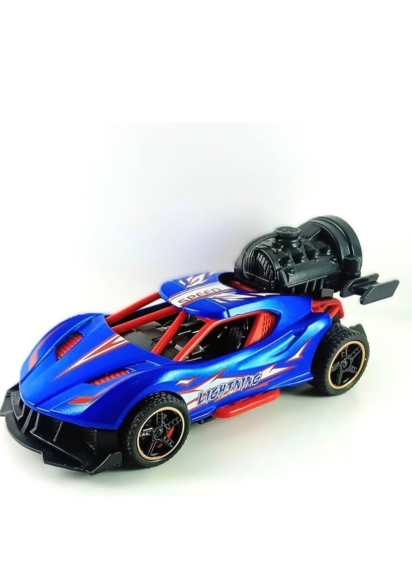Pull Back Metal Toy Car with Red Light and Smoke Effect - Blue