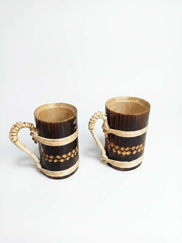 Bamboo Coffee Cup | Traditional Tea Coffee Mug | for Kitchen, Office, Home & Restaurants | Traditional Handmade |Brown Pack of 2 ( Size 9.5 cm x 5.5 cm)