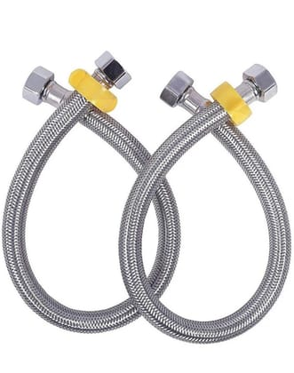 Stainless Steel Connection Pipe for geyser connection ,Wash Basin & Toilet Seat Flush pipe (Chrome, 24 Inch) - Pack of 2